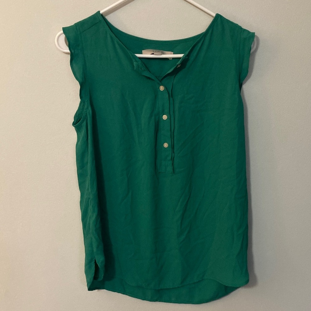 LOFT Sleeveless Green Henley Tank Top